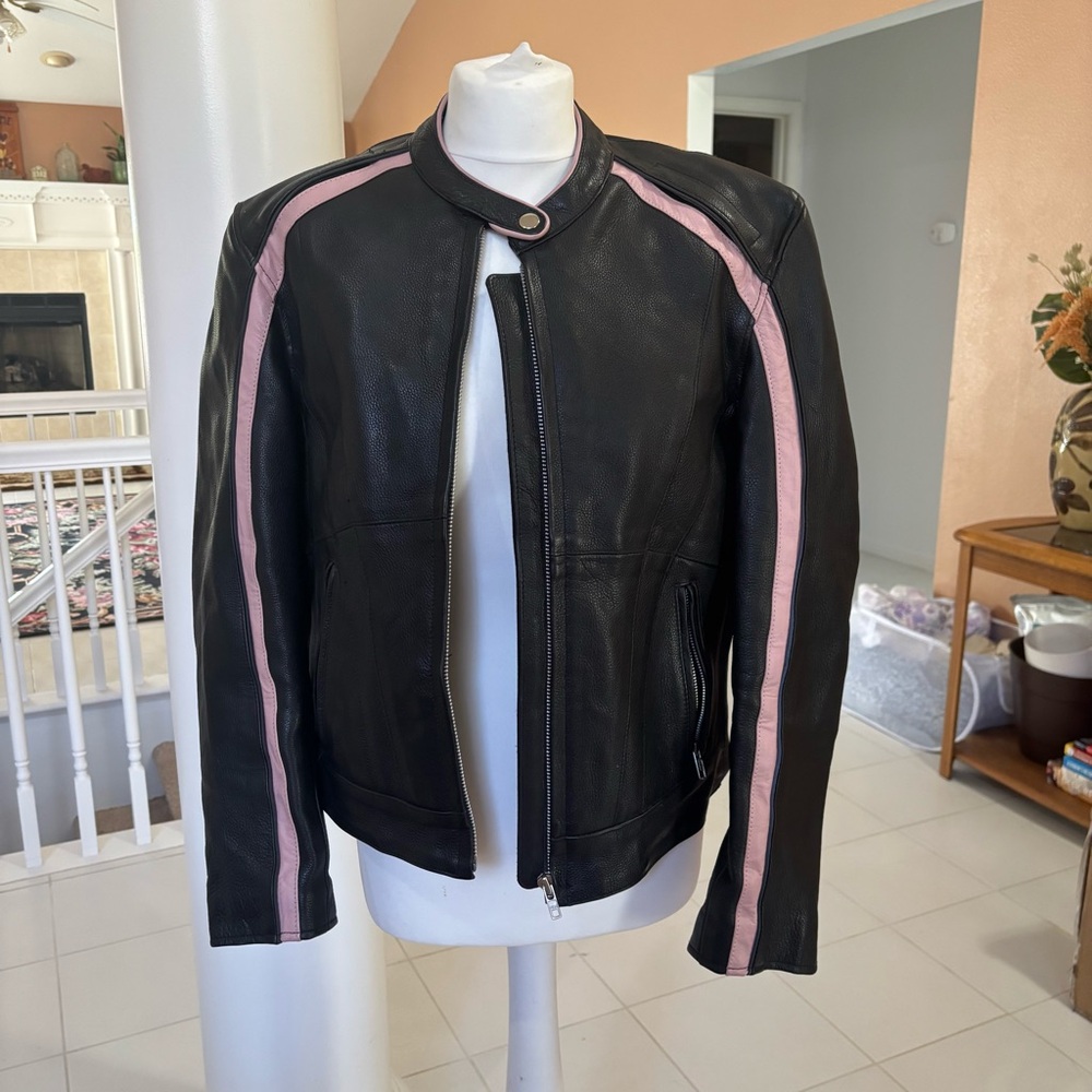 Street Legal Leather Biker Jacket With Pink Stripes Biker Women’s Size Small